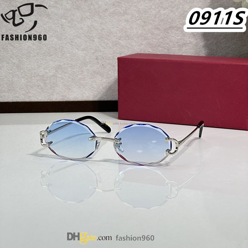 Designer mens sunglasses for women nylon Diamond cut small lenses famous brand rimless oval metal frame style eyeglasses glasses gafas de sol 0911S