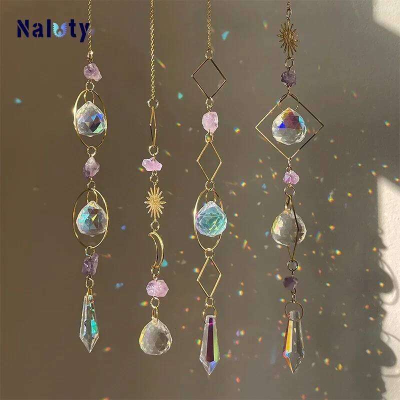 Hanging Pendant Garden Suncatcher Wind Chimes Rainbow Prism Crystal Chain for Window Drop Bell Christmas Tree Home Decor 26W01131 M260328-image-1099406053