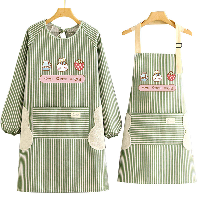 Cotton Linen Apron Adjustable Pocket Waitress Cleaning Chef Custom Logo Pottery Kitchen Cooking Aprons Long Sleeves Painting for Women Men-image-1093864033