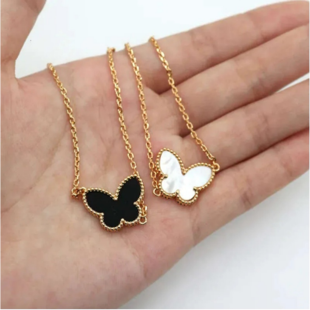 Necklace cute butterfly designer necklace for women 18k gold retro vintage luxury sweet animal white mother of pearl chokers necklaces jewelry
