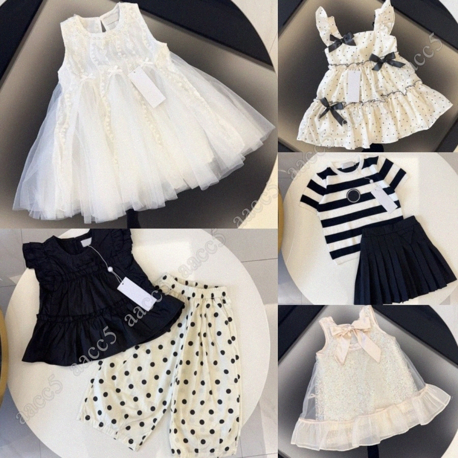 Designer girls Dress Sets Kids baby T-shirt skirt shorts Clothing set Cotton toddler Girls Kids Infant black white polka dot pattern sets r1zU#-image-1093817530