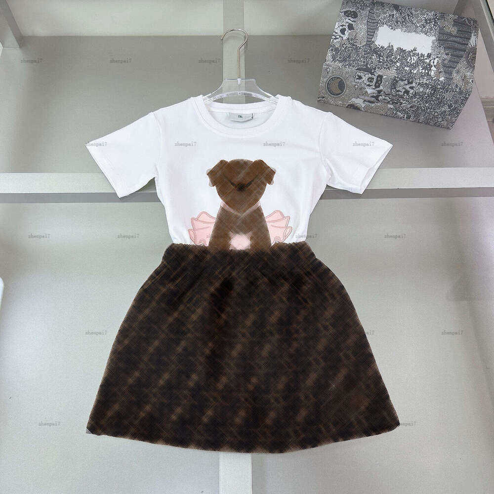 Fashion girls dress suit Summer baby two-piece kids designer clothes Dog pattern T-shirts and skirts A062X02N316-image-1093802974