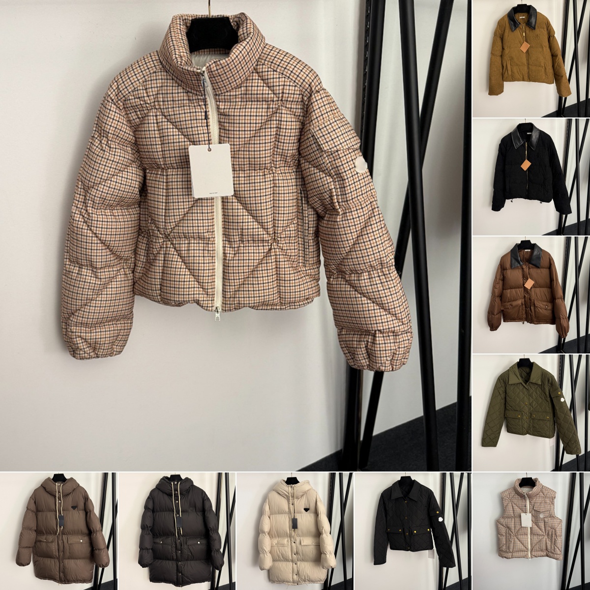 Retro Plaid Down Vests Casual Fall Hooded Short Coat Streetwear Winter Loose Relaxed Fit Down Parkas Bubble Designer Puffer Coats Clothing