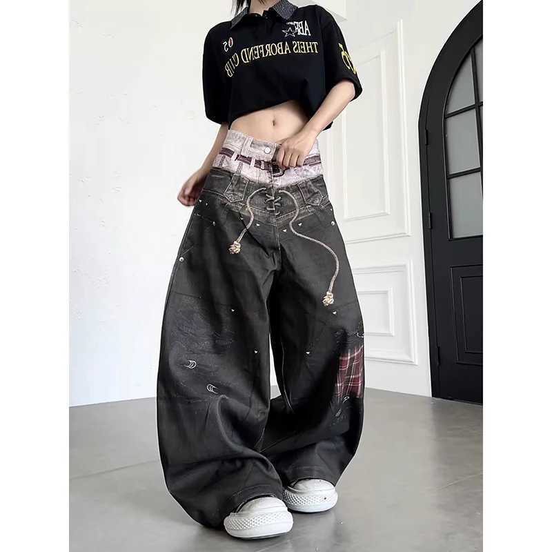 Women's ZHIZOU Black Jeans Gyaru Punk Oversize 3D Print Denim Pants Vintage Hiphop Baggy Denim Trousers Clothes S260801S7R3