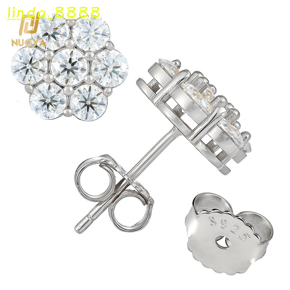 NUOYA Hot Sale 925 Sterling Silver VVS Moissanite Flower Design Stud Earrings Luxury Gift Pass Diamond test Jewelry for Women