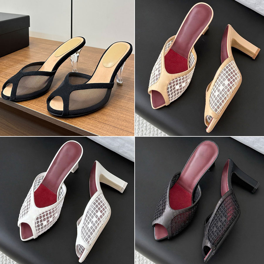 Sandales à talons hauts Beach Stiletto en cuir véritable mesh bouts ouverts Fish mouth slides transparents luxe designer chaussures femme soirée