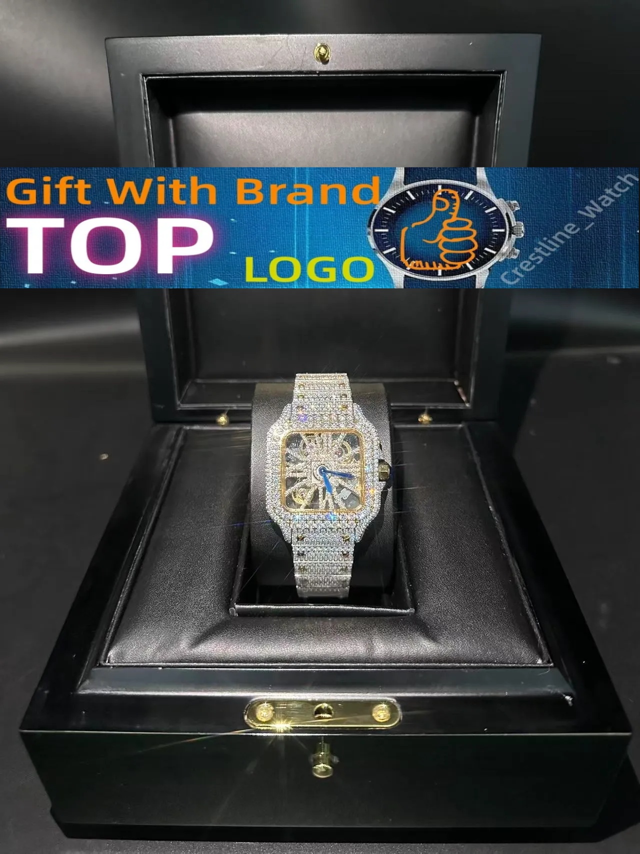 Trendy Hip Hop Moissanite Hollow Automatic 45 Mechanical Watch 89 Designed By A Skilled Craftsman Available In Both Men's And Women's Vers