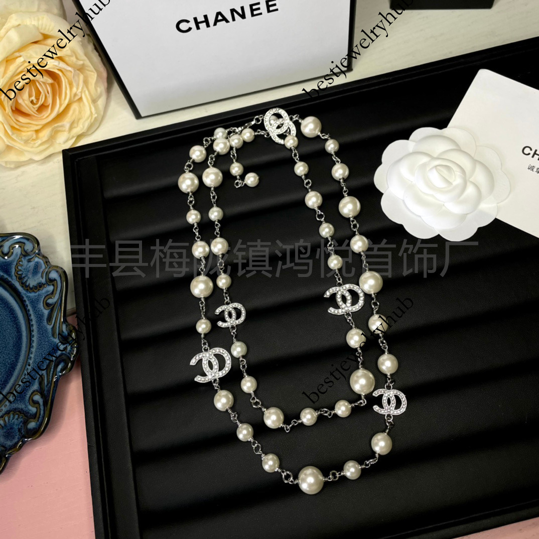 Designer Chanls Style cc 24 Winter New High-End Letter Pearl Necklace with a Light Luxury Design, Long Sweater Chain