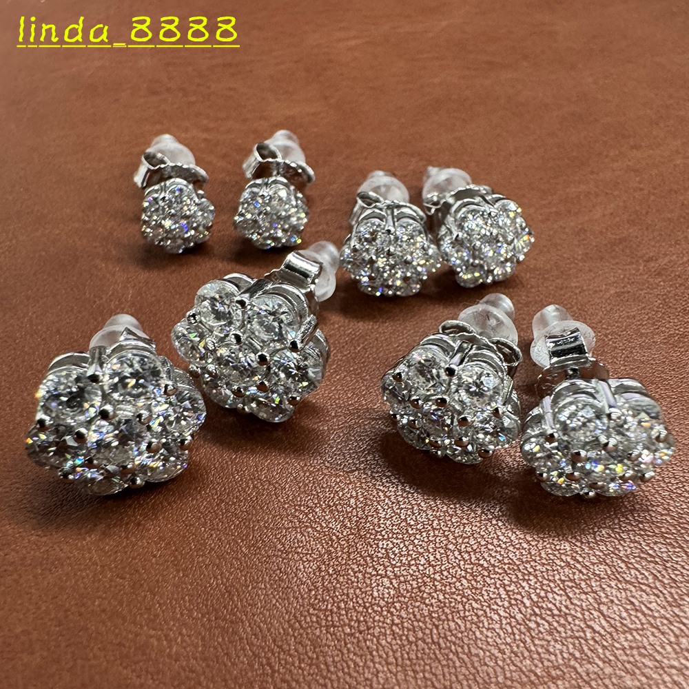 Flower Cluster Moissanite VVS Diamond Stud 6-10mm 925 Sterling Silver Men Women Luxury Gifts Fine Jewelry Big Mossanite Earrings
