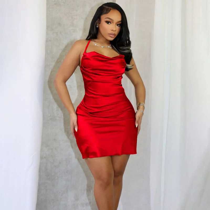 Sexy Spaghetti S Birthday Dress for Woman 2026 Elegant Club Party Ruched Slim Solid Midnight Bodycon Mini Dress Robe Courte T260801