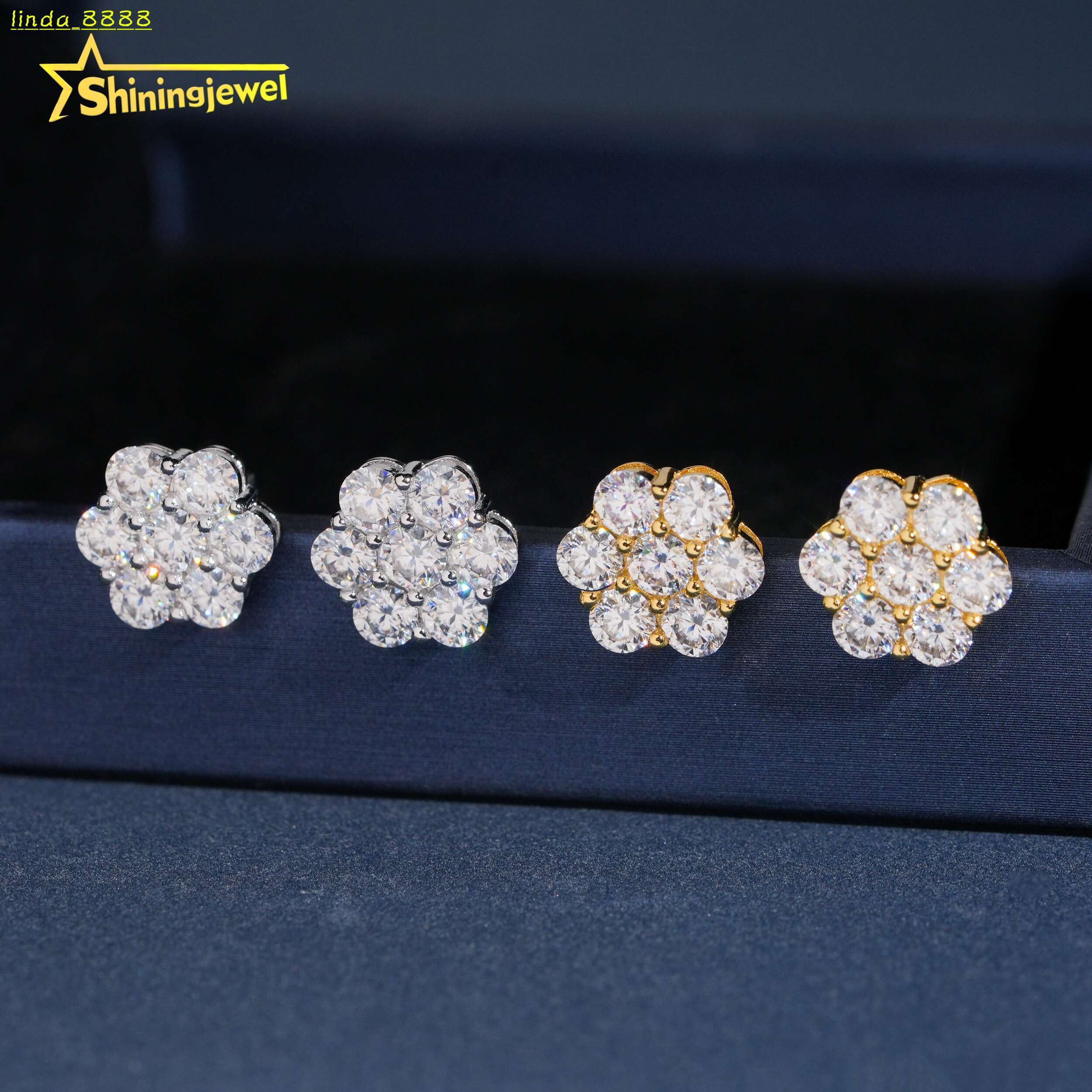 Large Stock Fast Shipping Hip Hop Iced Out15mm Flower GRA Moisssanite Pass Diamond Test S925 Gold Plated Screw Back Earring