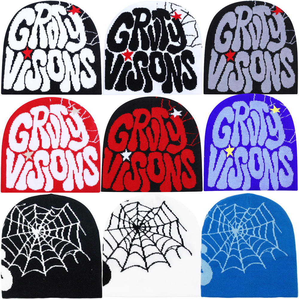 Y2K Spider Web Beanie Knit Hat Gravity Visions Cobweb Skull Caps Gothic Winter Outdoor Cycling Warm Hip Hop Street Trendy Hats For Men Women Casquet