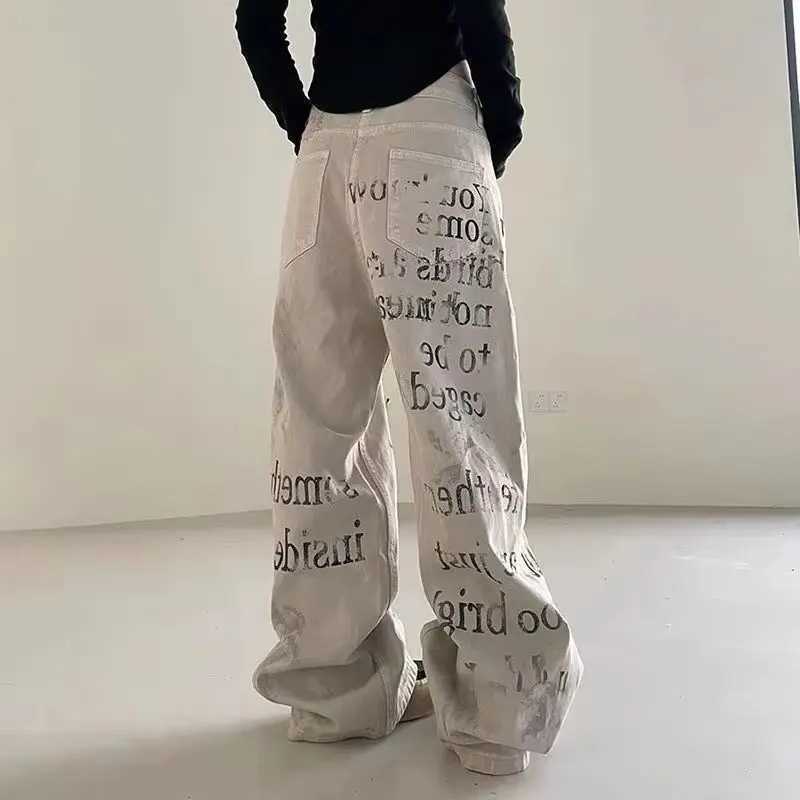 New 2025 Spring Autumn Graffiti letter Men and Women Jeans Loose Wide-leg Cowboy Pants Female Extends Denim Pants Ladies S260801VENL