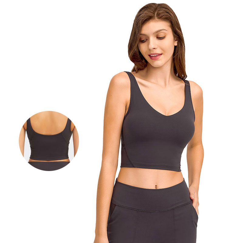 2054B-Tank Tops Soft Fabric U Back Yoga Bra Solid Color Sports Bras Shockproof Running Vest Sexy Gym Clothes Women Underwear With Removable Cups