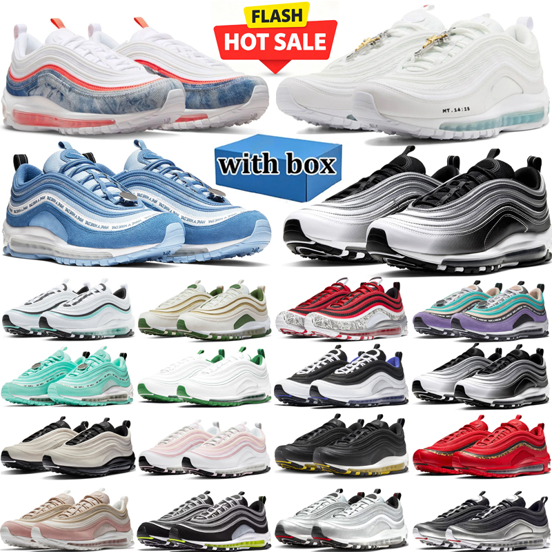 designer running shoes 97 97s mens sneakers woman trainers Black White Silver Bullet Neon Militia Green Low Tops sport chaussures shoe with box
