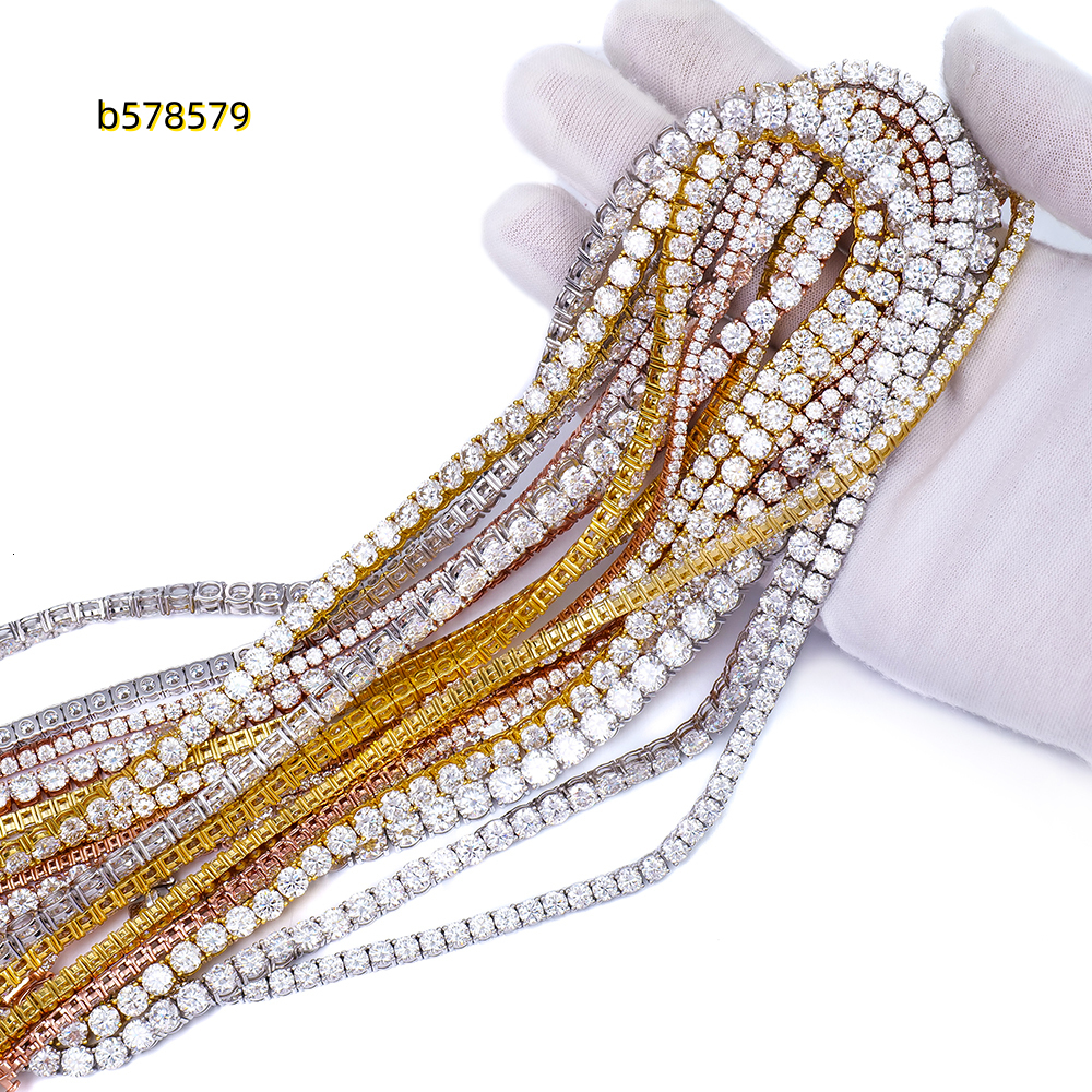 Stock disponible Hiphop 925 collier en argent réglage à la main DEF VVS1 chaîne de tennis Moissanite avec trois couleurs plaquées pour la sélecti