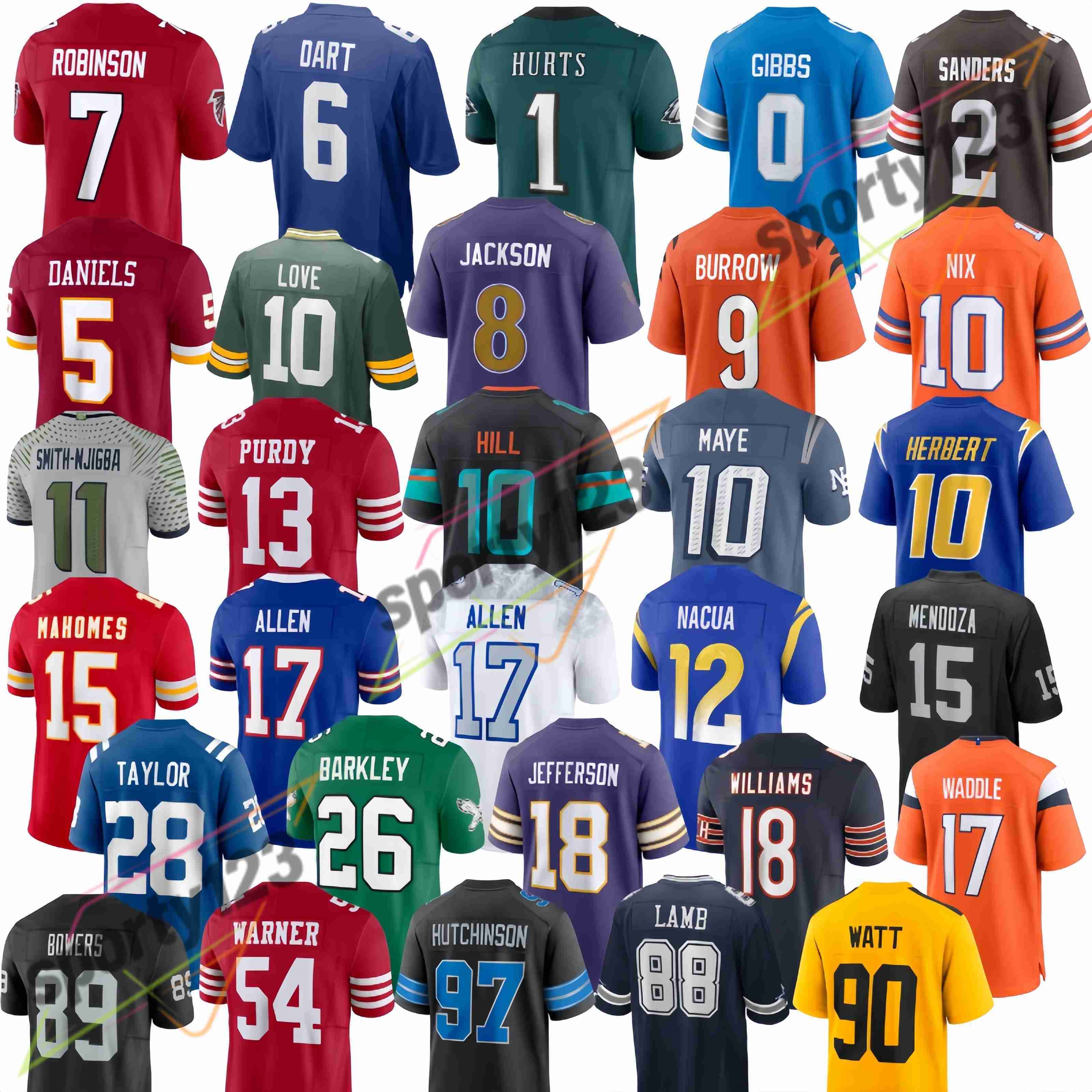 Jayden Daniels Dexter Lawrence II Malik Nabers American Football Jersey Men Size Fully Stitched Embroidered Wholesale Black Red Green Ready to Ship