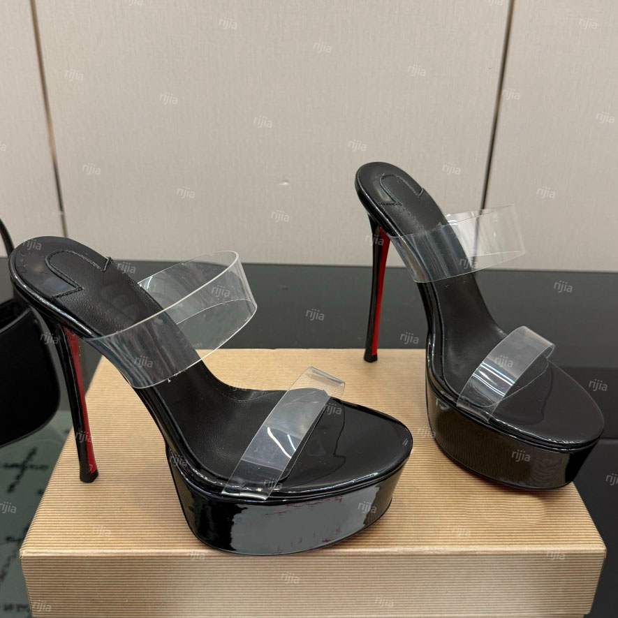 12A Top Quality Just Nothing Alta Mules 150 mm Women Heel Sandals Classsic Fashion Platform Sandals Two See Through Soft Calf Leather Summer Pump
