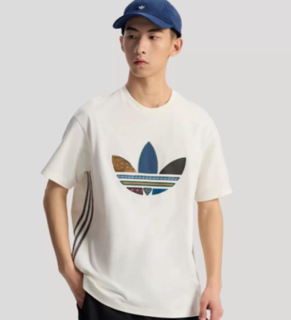 Adidas Trèfle à trois feuilles Patchwork broderie T-shirt unisexe respirant coton col rond manches courtes couleur épissé Vintage Logo décontract