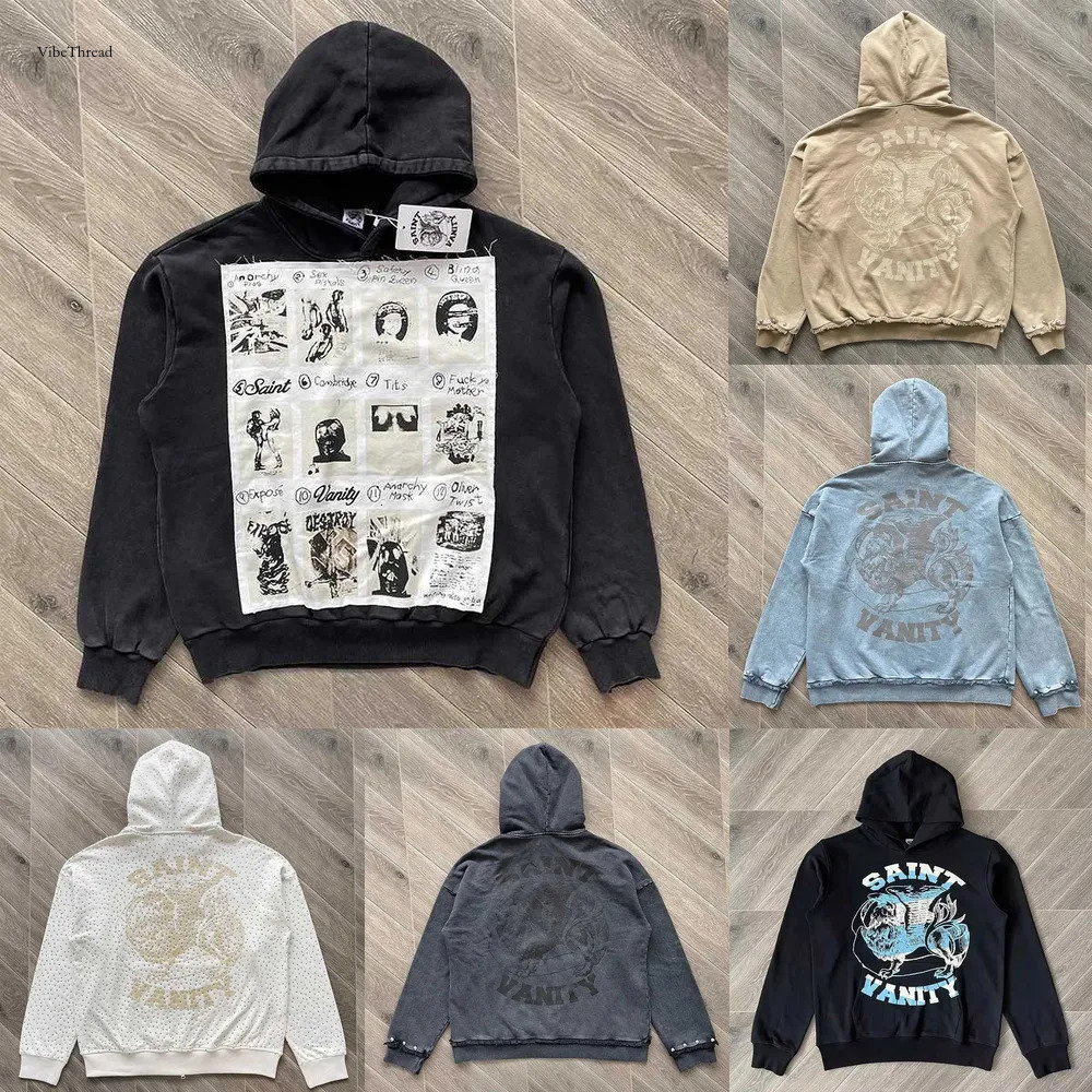 saintvanity hoodies collection cotton 2025 AAAAA High Quality Fashion Pure Cotton Vintage Washed saint vanity Sweatshirt Casual Jogger sports suits