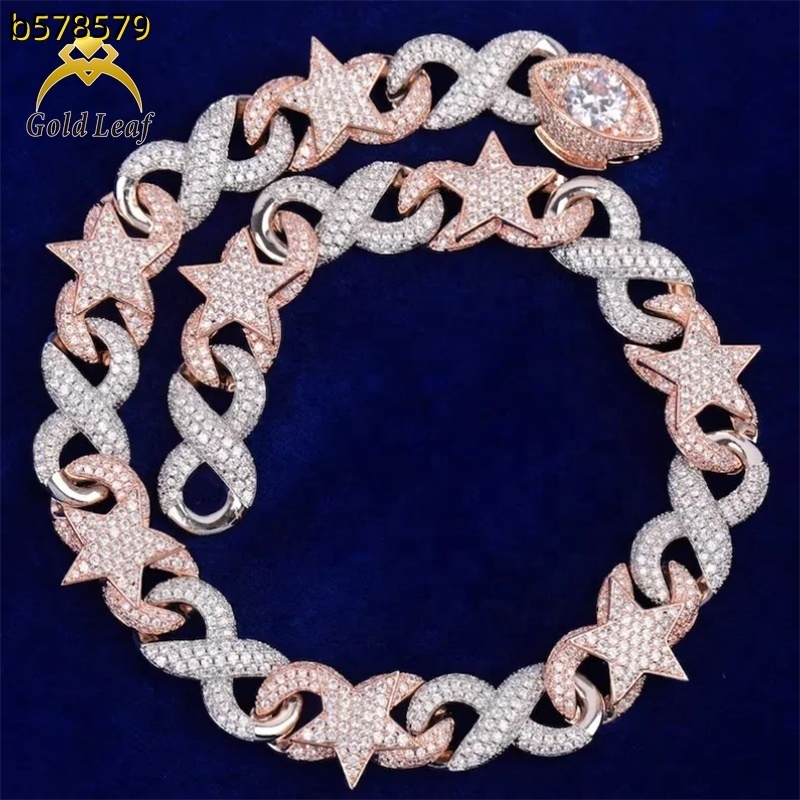 Goldleaf Luxury Bling Infinity 20mm Moissanite Cuban Chain Hiphop 925 Sterling Silver Star Eye Necklace