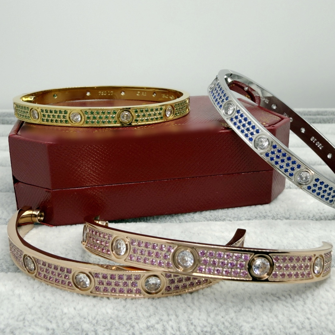 colored diamonds bracelet 6.1MM Double screw opening method top quality bangle gold plated bracelet size 16-19 CM With box 048
