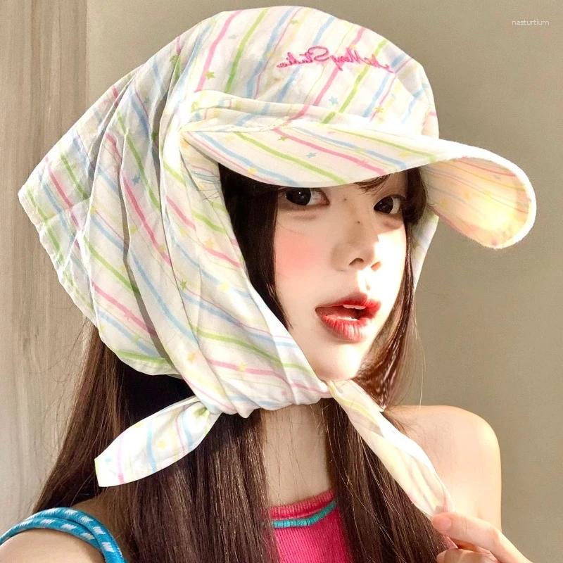 Ball Caps Korean Version Color Stripe Strap Triangle Headscarf Hat Women's Summer Outdoor Shade Niche Personality Plaid Baseball Z260924