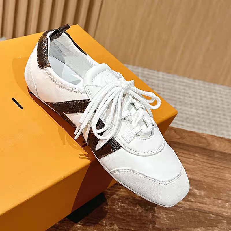 New spring and summer flat shoes for women genuine leather color-block lace-up sneakers casual shoes luxury classic brand