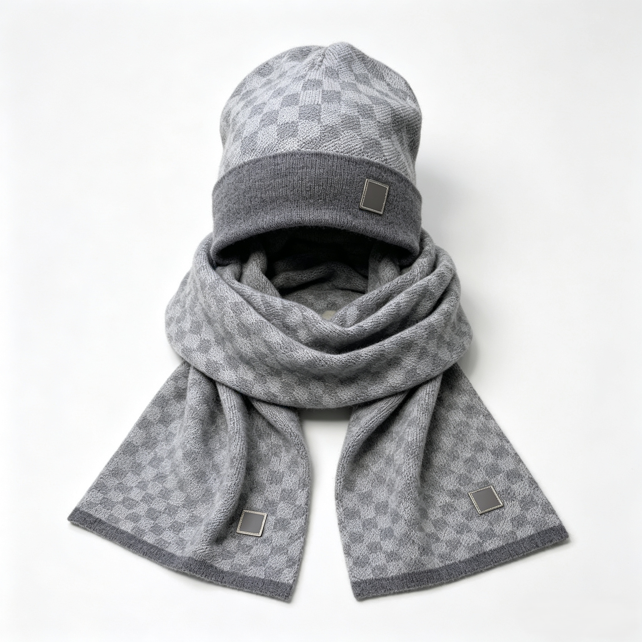 designer v-letter vintage plaid scarf beanie set winter warm ear protection knit hat 2Pcs casual outdoor ski travel accessories wholesale hot sale,