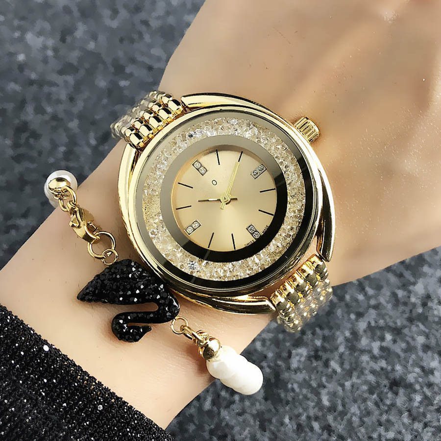 Montre-bracelet quartz femme fille avec diamants logo luxe et bracelet en acier style mode SW03