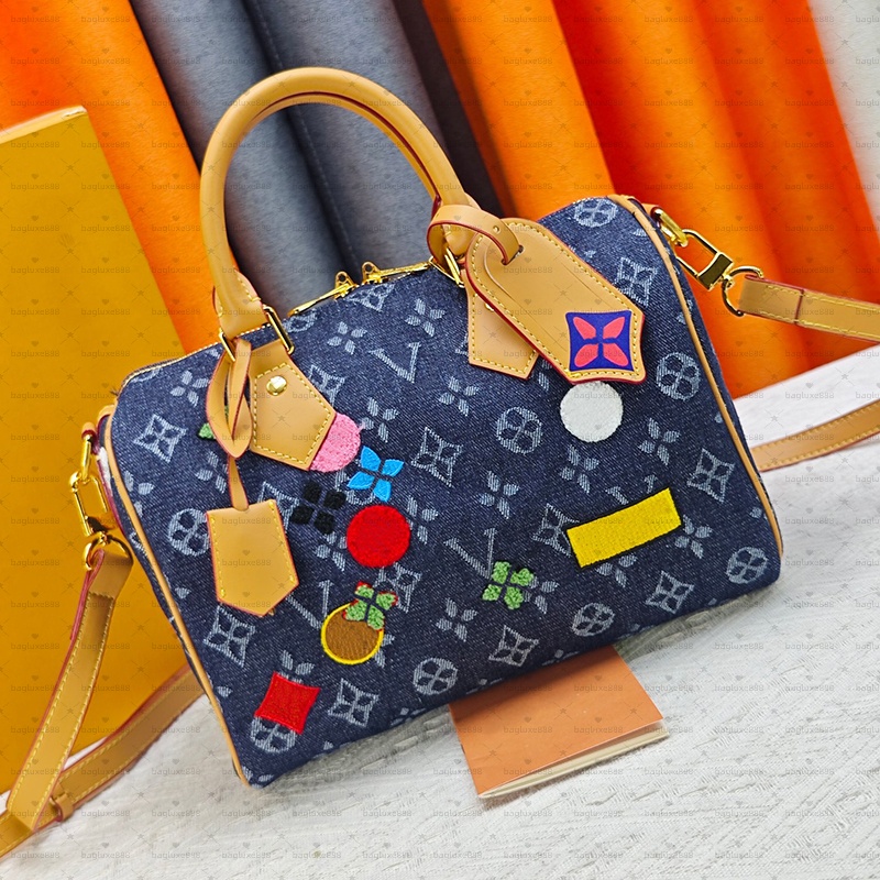 M15241 Designer Soft 25 30CM bag Boston Bag Tote Handbag Women Colorful Embroidery Shoulder Crossbody Bag Luxury Lady Shopping Bag TOP Quality Purse