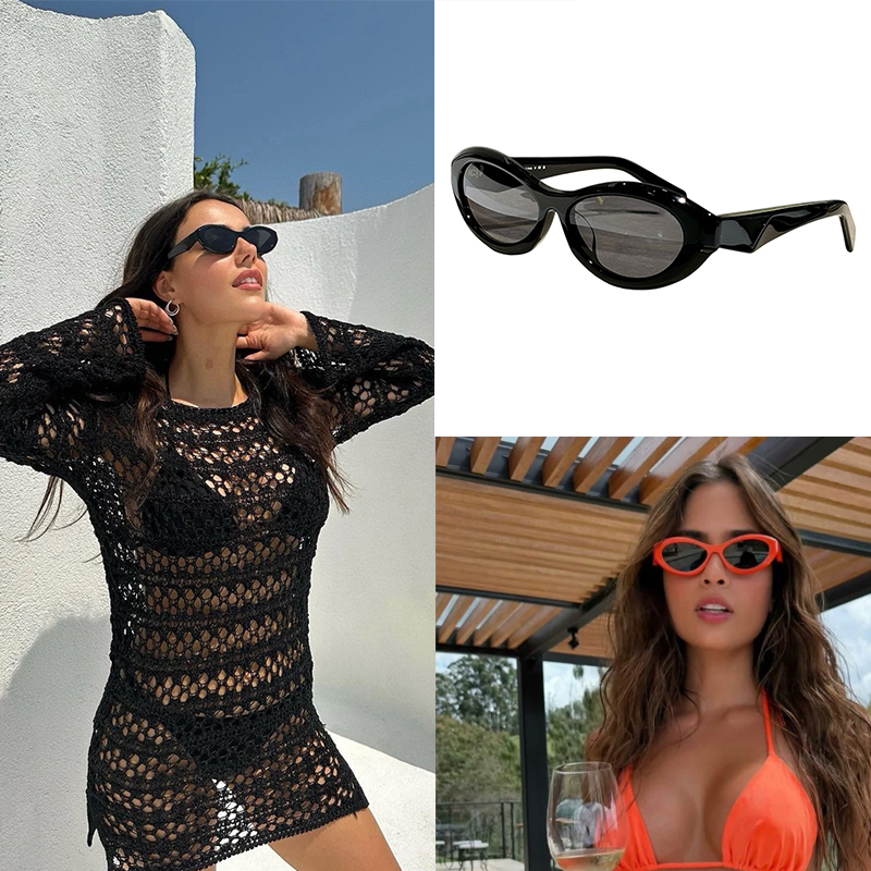 Symbole Lunettes de soleil de créateur pour femmes PR26 Monture en acétate œil de chat à la mode Lentille noire elliptique Livré avec une boîte d