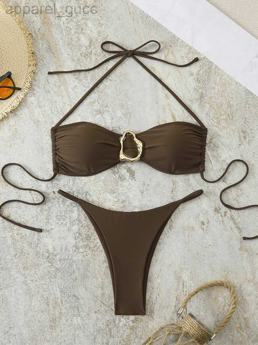 Sexy Bandeau Bikini Womens Swimsuit 2026 Two-piece Swimwear Thong Bikinis Set Female Bathing Suit Push Up Beach Swimming Wear L260520