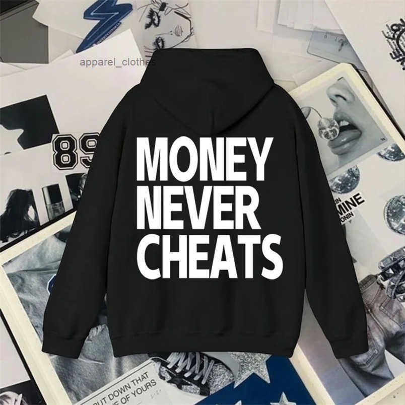 Money Never Cheats Print Y2k Womens Zipper Long Sleeve Oversized Black Hoodie Gothic Punk Casual Sweater Street Clothing 240814