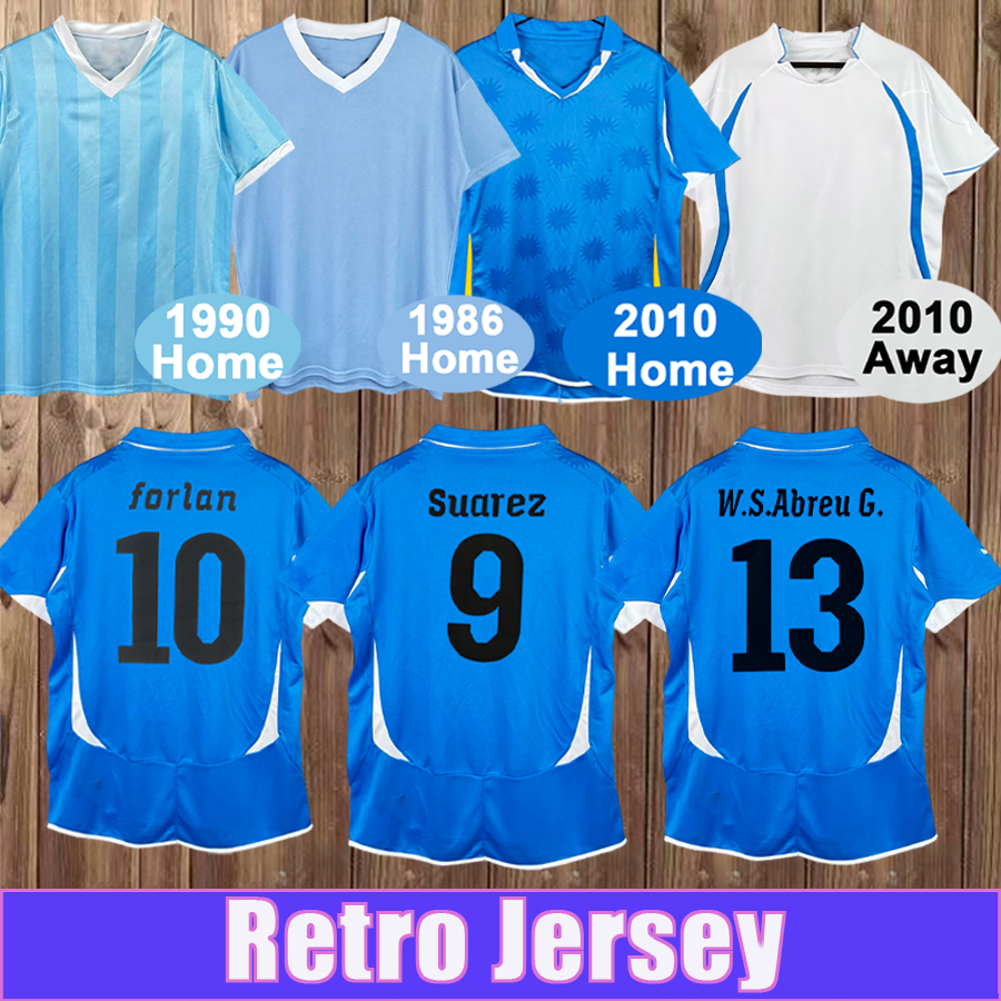 1986 1990 Uruguay Mens Retro soccer Jerseys FORLAN SUAREZ W.S.ABREU G. 2010 Home Away Short Sleeve Vintage Football Shirts Short Sleeve Uniforms