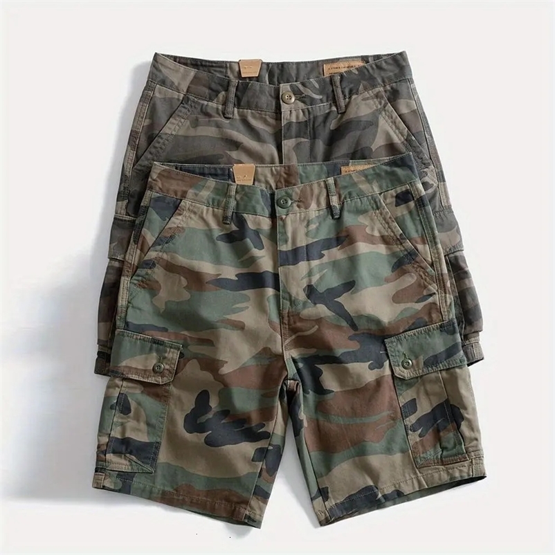 Pure loose American multi-bag overalls shorts retro mens casual five-point pants straight camouflage pants 260731BJ