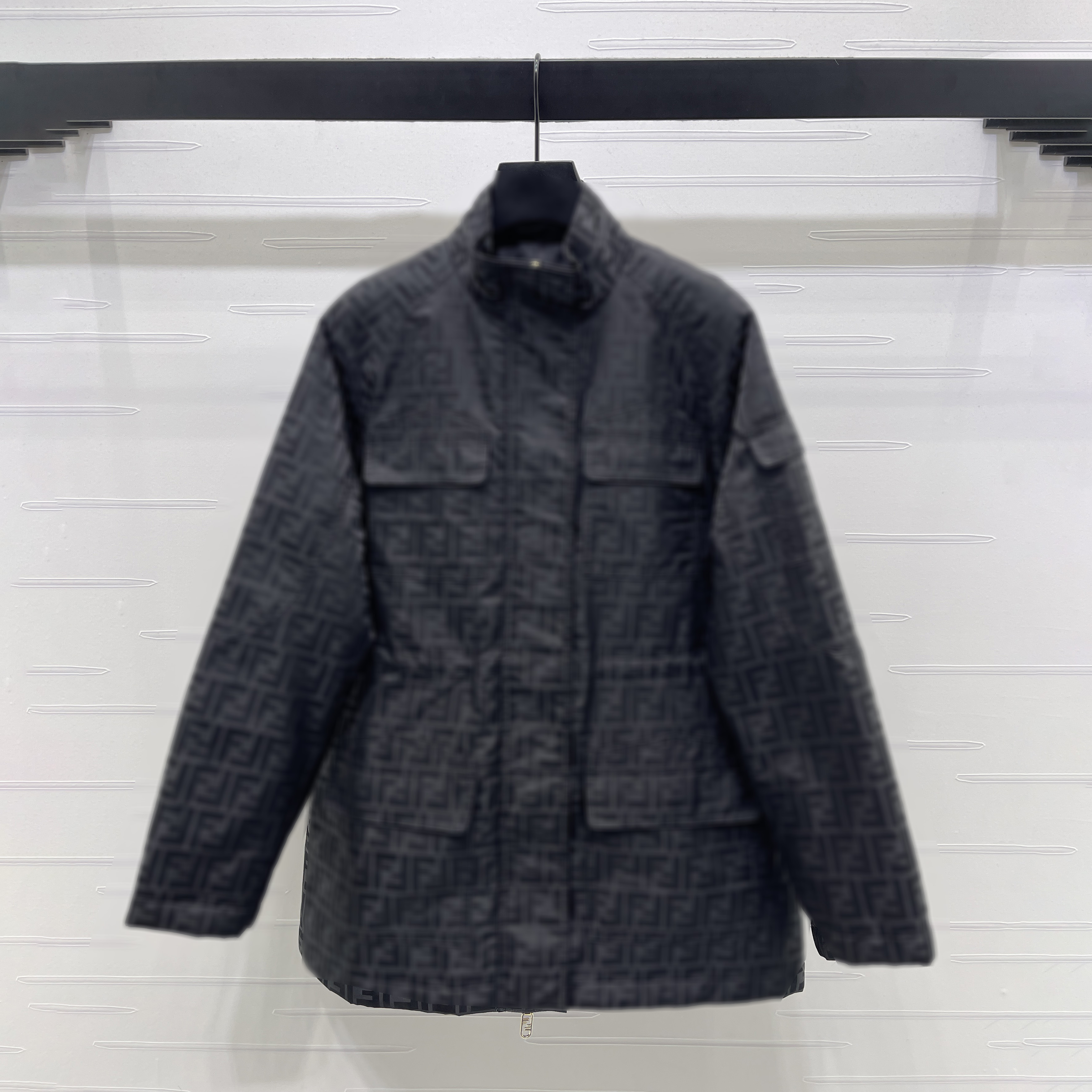 2026 Luxury Designer Style Monogram Jacquard Jacket Women Stand Collar Drawstring Waist Cargo Outerwear Wholesale Vendor