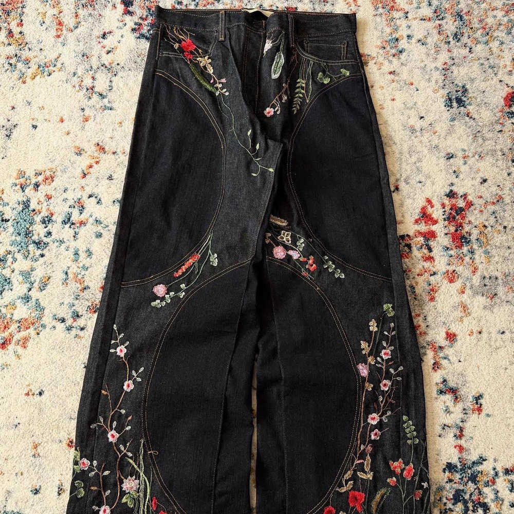 Jean Men's Patchwork Cherry Blossom Embroidery Denim Pants Women Baggy Straight Wide Leg Jeans Strt Men Clothes S260803R27Z