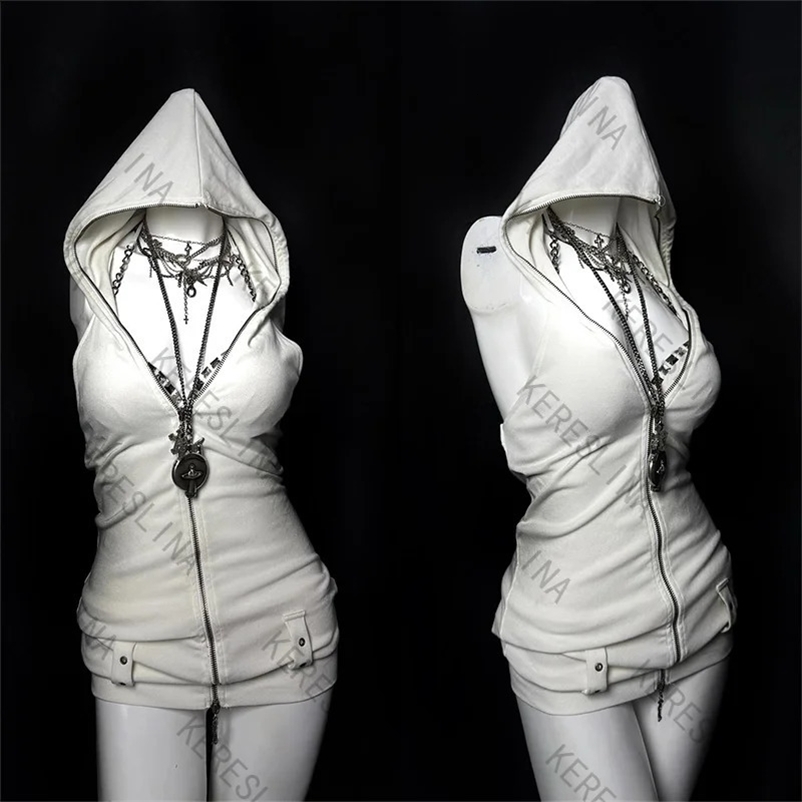 Y2K Summer Gothic zip backless hoodie solid color Harajuku women sleeveless punk Retro casual Hip hop subculture girl Streetwear 260707BJ