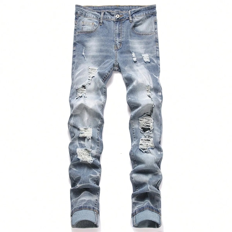 Fashion Mens Jeans Pants Stretch Blue Skinny Jeans For Men Casual Slim Fit Denim Pants Korean Style Male Trousers Jeans 260707BJ
