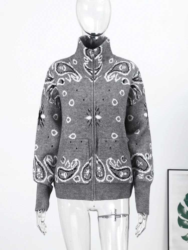 Casual Winter Women's Jacquard Knit Ski Sweater Lapel Zipper Full Slve Cardigan 2026 Lady New Fashion Spring Knitwear Skiwear Q260803