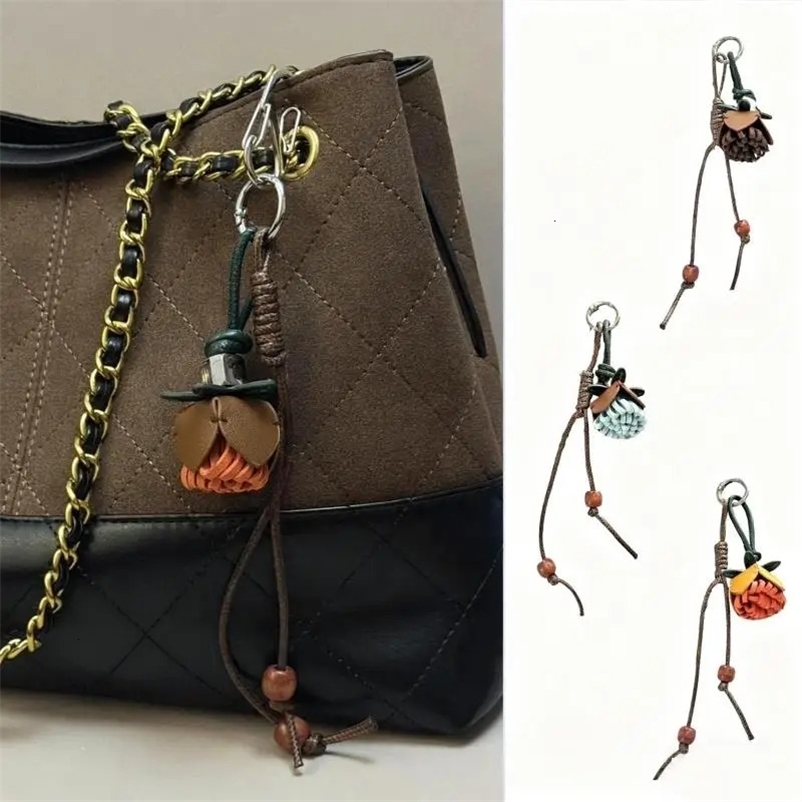 PU Leather Velvet Tassel Flower Bag Hanging Pine Cone Flower Bag Charm Autumn Winter Keychain Pendant Braided Rope Bag Accessory 260522BJ