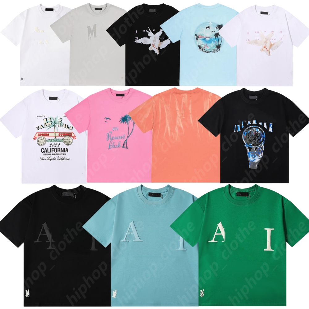 Amiritshrit Men Designer Shirt Vintage Distressed Summer Washed Cotton Short Sleeve Fashion Hip Hop Streetwear Loose Fit Casual Amirihoddy Versatile