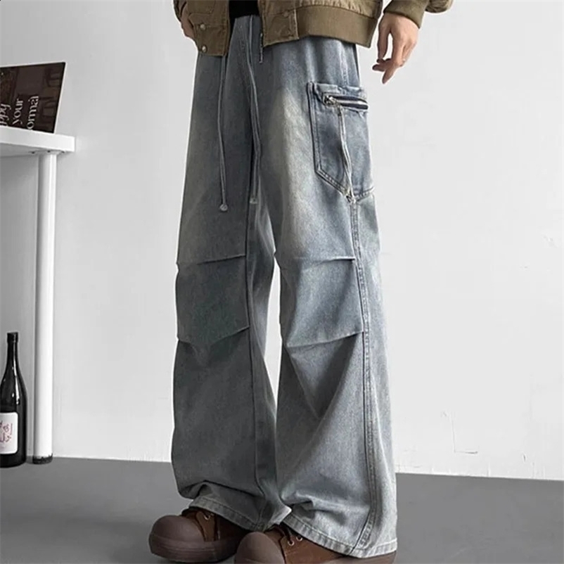 Korean High Street Retro Pleated Jeans MenS Jeans Casual Loose High Waisted Jeans Workwear Pants 260707BJ