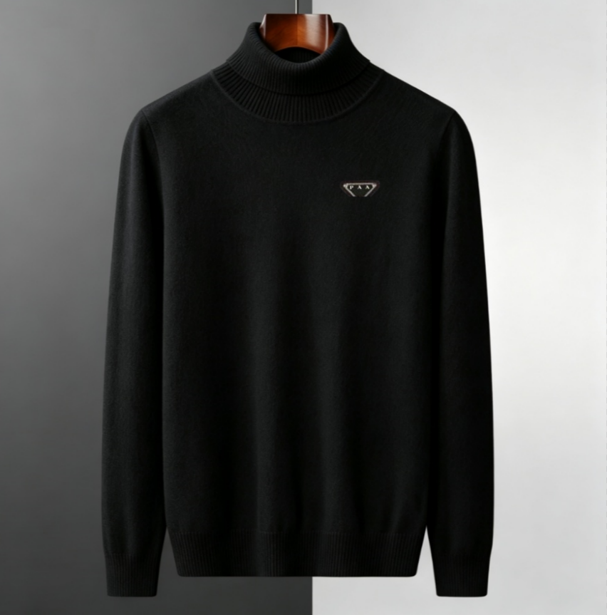 2026 New Autumn and winter Luxury Designer Men Wool Pullover Turtleneck Cashmere Sweater Embroidered Brand Logo Thickened Warm Loose Solid Color Top