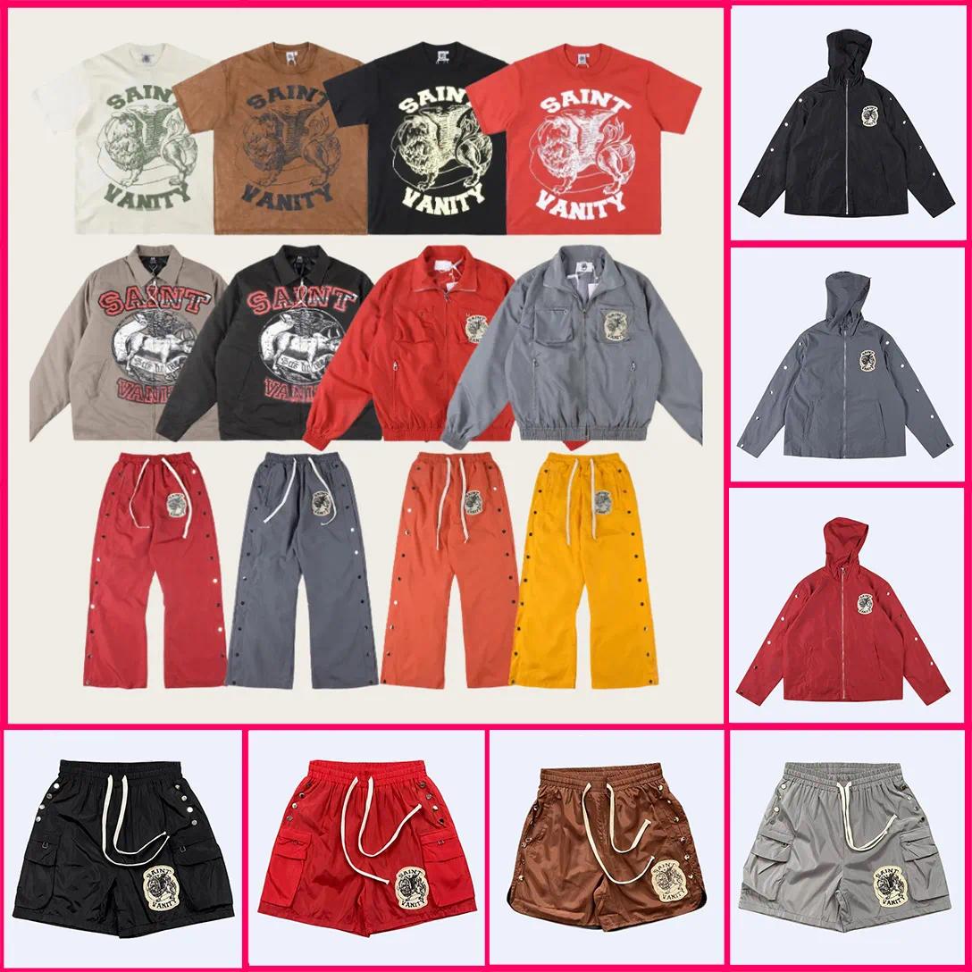 Vainty Mens t shirt Designer Saint Vanity nylon Shirt Short set tracksuit hoodie jacket Streetwear Unisex Sleeve Summer Vintage Print Letter pants t