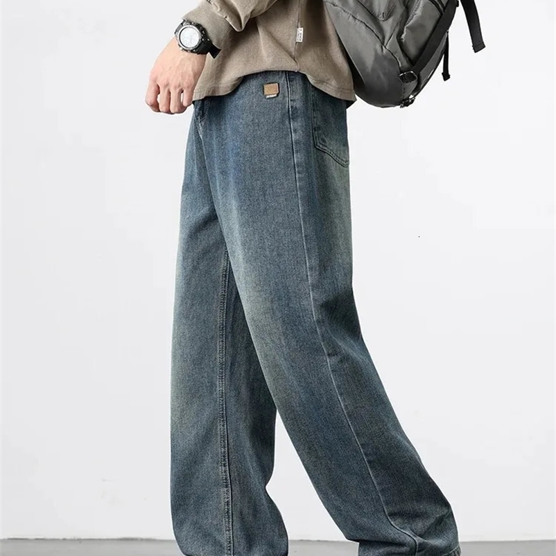 Spring Autumn American Retro Straight Jeans Men Streetwear Korean Fashion Loose Baggy Wide Leg Denim Pants Male Casual Trousers 260707BJ