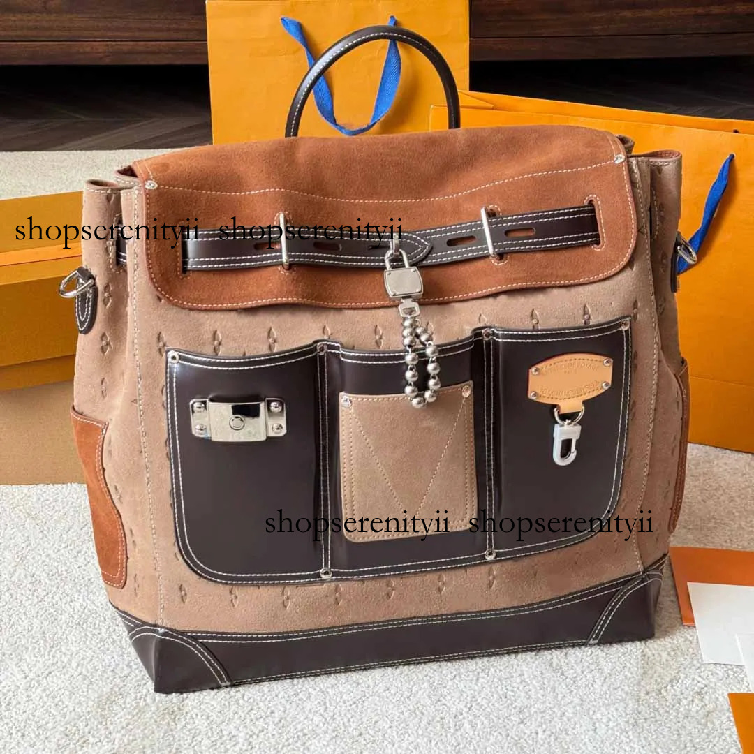Mens Womens Luxurys Designers Top Grade Cowhide Workwear Steamer Backpack Leather Shopping Bags Shouder Bag Upscale Outdoor Backpack 40Cm