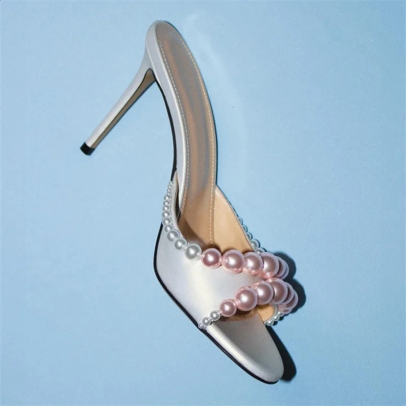 French Pearl Outer Slippers Womens Summer Versatile Round Head with Stiletto Slippers 260519BJ