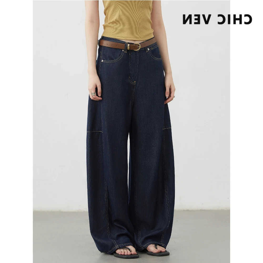 VEN CHIC Womens Jeans Loose Casual Waist Split Female Wide Leg Denim Pants Spring Autumn S260803FHP9